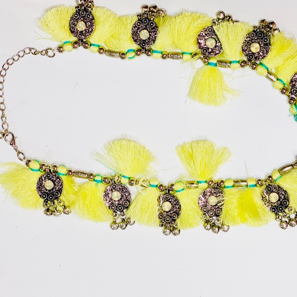 NORDSTROM Maximalist Boho Silver Yellow Fringe Tassel Crystal Statement Necklace - Picture 11 of 15